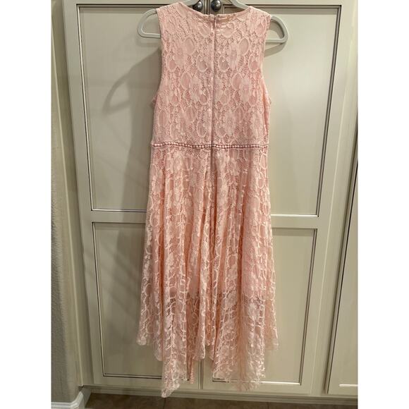 Venus Women Sz 12 Handkerchief Hem Lace Dress Pink V Neck Mini Length Lining - Picture 2 of 4